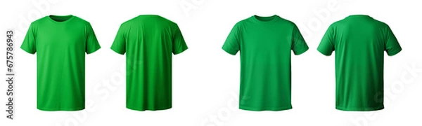 Fototapeta realistic set of male green t-shirts mockup front and back view isolated on a transparent background, cut out