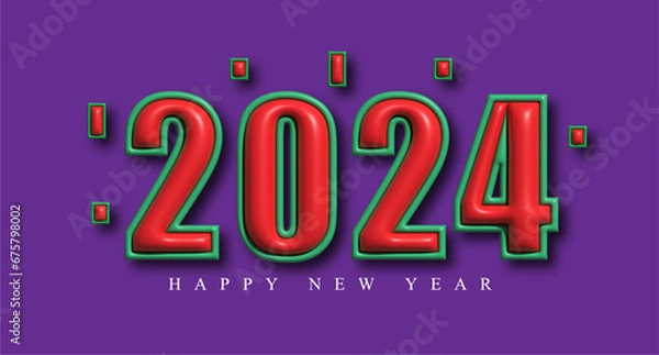 Fototapeta 2024 Happy New Year Background. 3d Greetings Card or new year 2024 themed party invitations