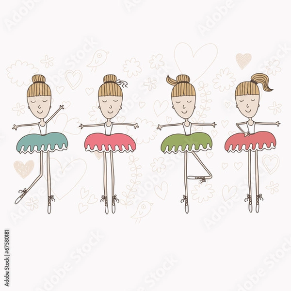 Obraz Ballerinas Cartoon Cute Set Pattern Background