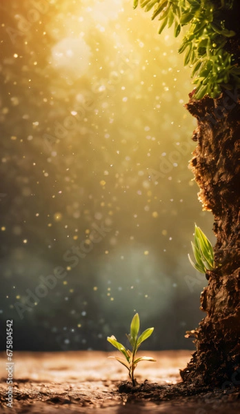 Fototapeta little plant and earth cliff at the side, aspect ratio: 9:16 
