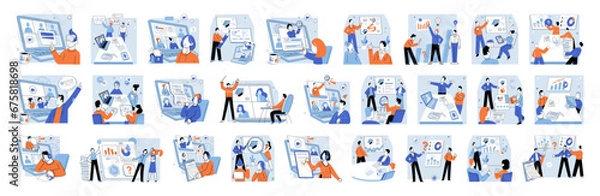 Fototapeta Business training vector illustration. Study groups offer collaborative learning environment where students can share ideas and enhance their understanding business concepts Meetings facilitate