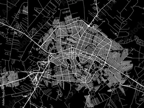 Fototapeta Vector road map of the city of Maringa in Brazil with white roads on a black background.