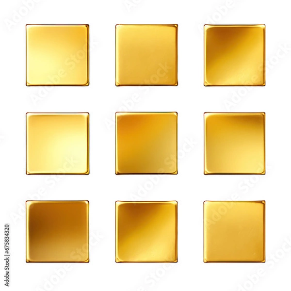 Fototapeta Square Golden Paper Stickers with a 3D Effect Isolated on Transparent or White Background, PNG