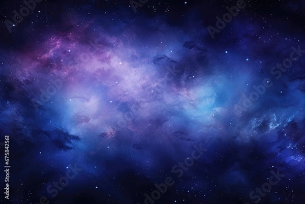 Fototapeta Night sky with stars. Universe filled with clouds, nebula and galaxy. Landscape with gradient blue and purple colorful cosmos with stardust and milky way. Magic color galaxy, space background