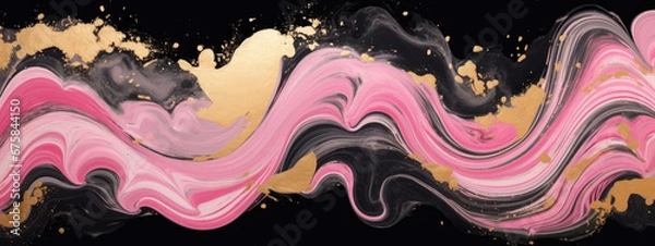 Fototapeta The combination of watercolors, pink, black and gold creates a beautiful wave pattern V1