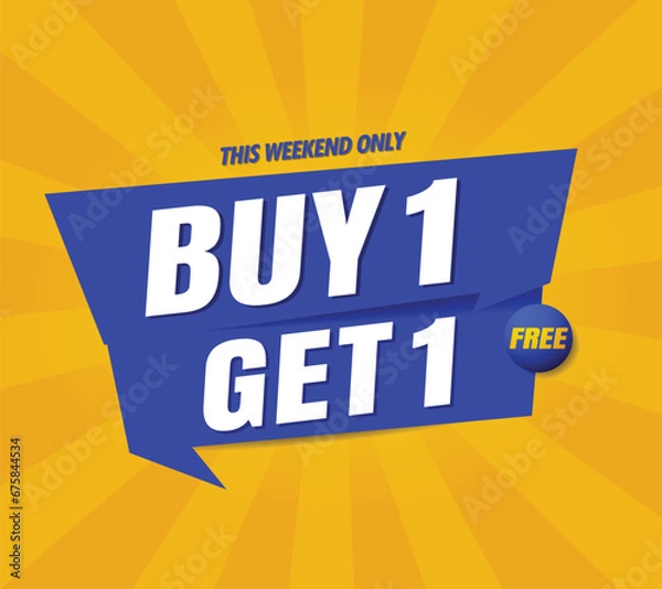 Obraz buy get free banner template with background yellow. blue label modern design