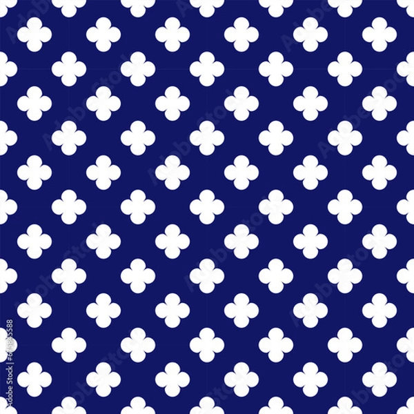 Fototapeta White flower pattern on a blue background, simply, repeat and seamless for textile, cloth, wrapping or other.