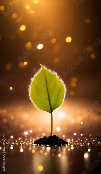 Fototapeta hairy leaf, single with a sparkling background, ar:9:16
