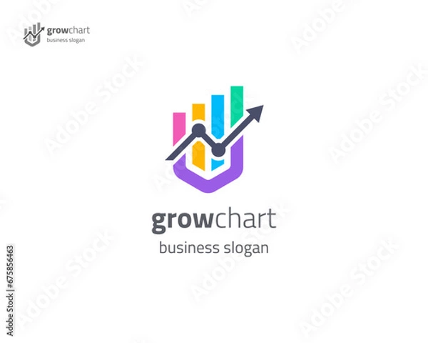 Fototapeta Colorful chart with growing arrow up logo