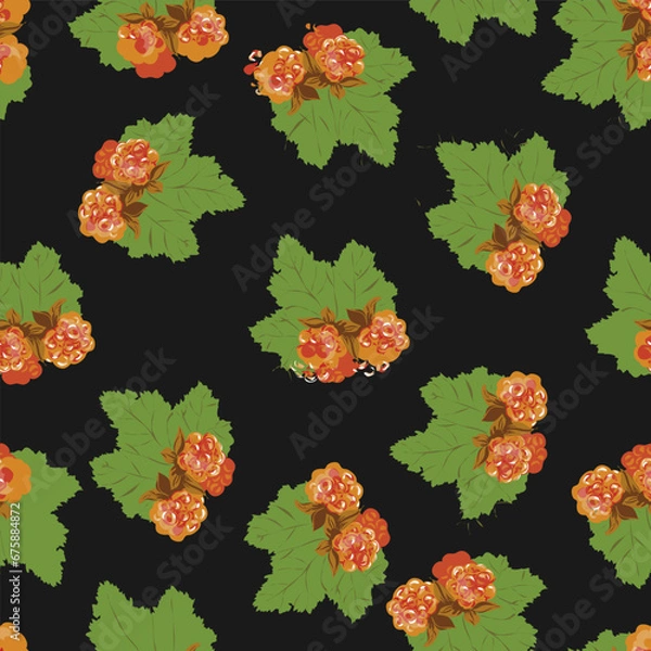 Fototapeta Cloudberry seamless vector pattern on a dark background