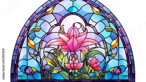 Obraz stained glass window with flowers