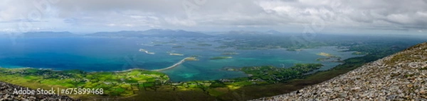 Fototapeta Panoramic, scenic sea and mountain landscape with islands. View from Croagh Patrick -  important site of pilgrimage in County Mayo, Ireland