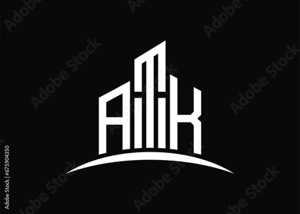 Fototapeta Letter ATK building vector monogram logo design template. Building Shape ATK logo.