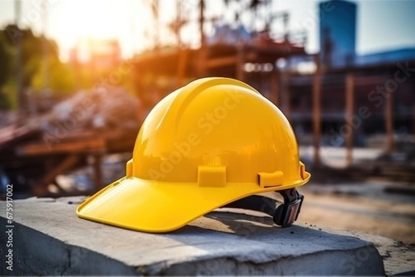 Obraz construction helmet on the architecture construction background