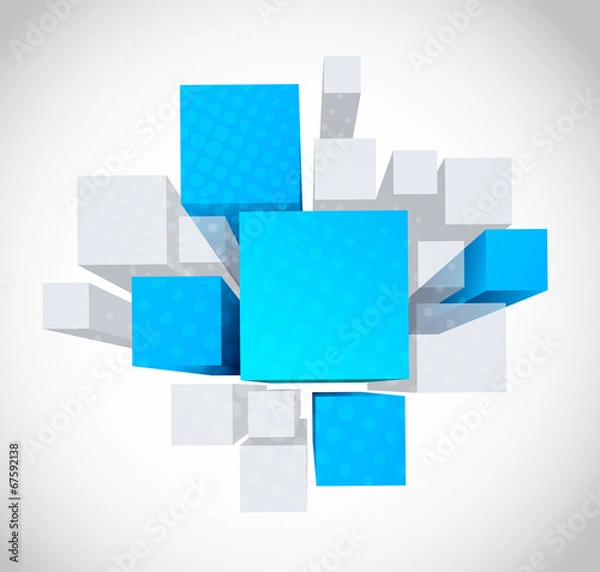 Fototapeta Abstract background with 3d gray and blue cubes