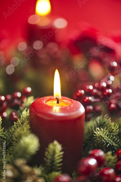 Fototapeta Advent wreath over red background