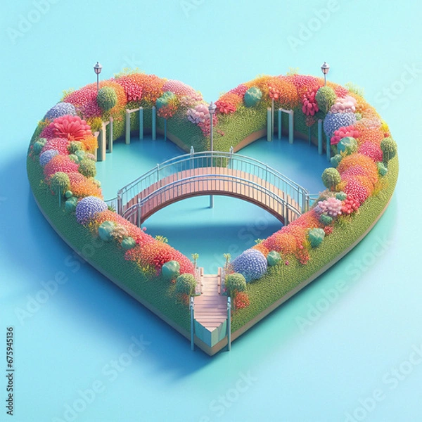 Obraz Heart bridge, 3D rendering