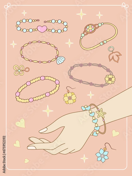 Obraz Hand with bracelet,the background has other accessories