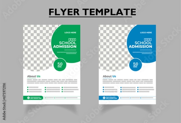 Fototapeta School Admission flyer 2024/2025/2026 | Kids back to school education and open for registration | Circle shapes admission flyer |  Green and blue colors |