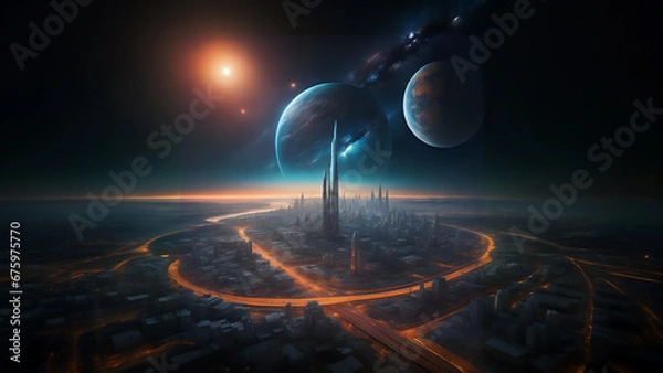 Obraz spaceship and planet