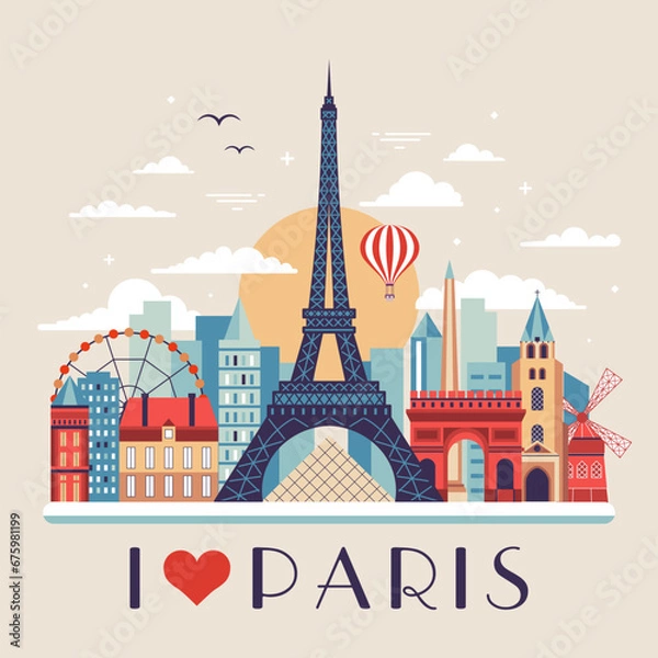 Obraz Love Paris Travel Postcard with Eiffel Tower