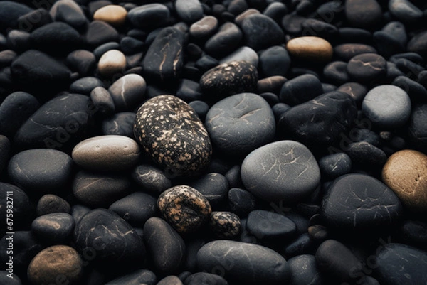 Fototapeta Simple Concept  Grainy Blue Ice Background. Assorted Smooth River Stones in Earth Tones Close-up