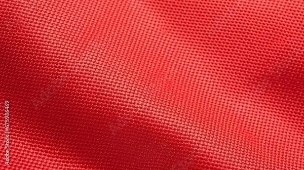 Fototapeta Red soccer fabric texture with air mesh. Sportswear background
