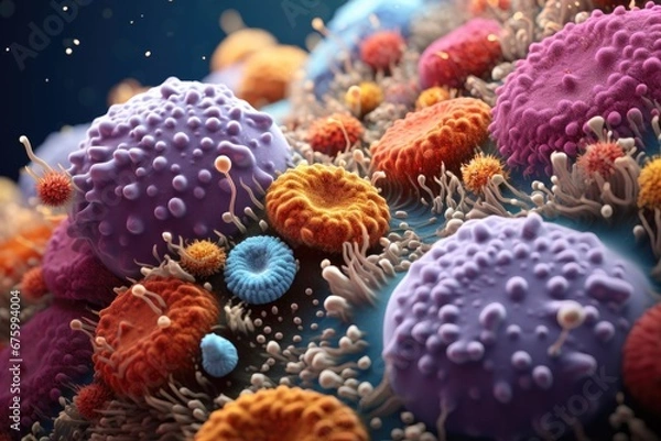 Fototapeta Mutating virus variant and bacteries