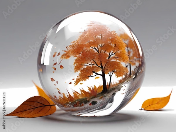 Obraz autumn leaves in a glass snow globe, fall colors, falling leaves
