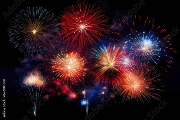 Obraz A Spectacular Display of Colorful Fireworks Lighting Up the Night Sky Created With Generative AI Technology