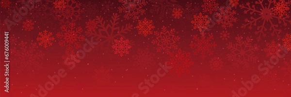 Obraz Beautiful red Christmas background. New Year or Christmas background with snowflakes with different ornaments and lights. Design for holiday cover, card, banner, poster.