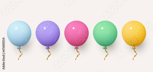 Fototapeta Realistic color glossy balloons. Glossy realistic 3d balloon set isolated on white background. Vector illustration