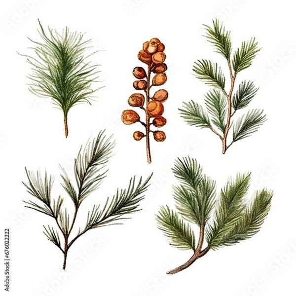 Obraz Scandinavian Christmas Watercolor Elements, without background in PDF format