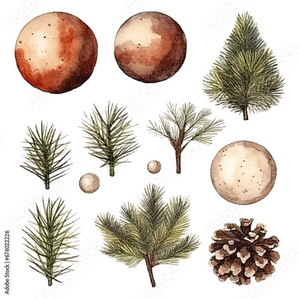 Obraz Scandinavian Christmas Watercolor Elements, without background in PDF format