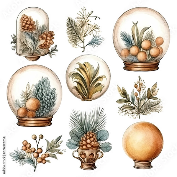 Obraz Scandinavian Christmas Watercolor Elements, without background in PDF format
