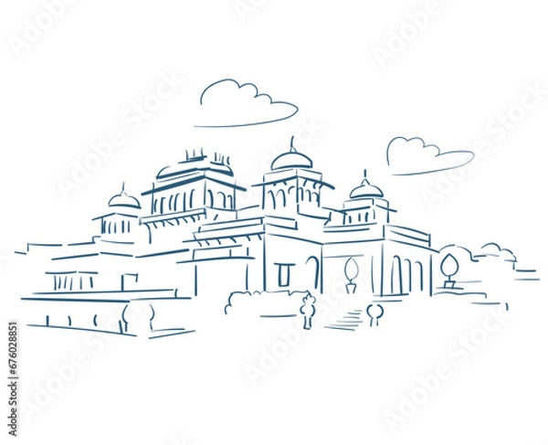 Fototapeta Rambagh Palace Jaipur Rajasthan Maharaja India vector sketch city illustration line art sketch simple