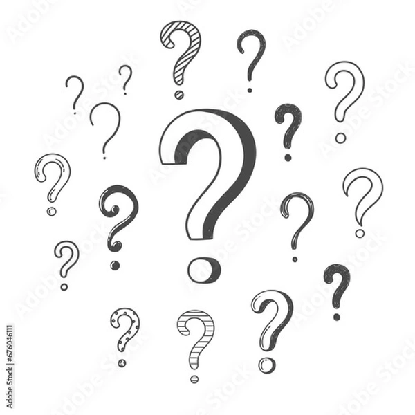 Obraz Hand drawn question marks, doodle set collection