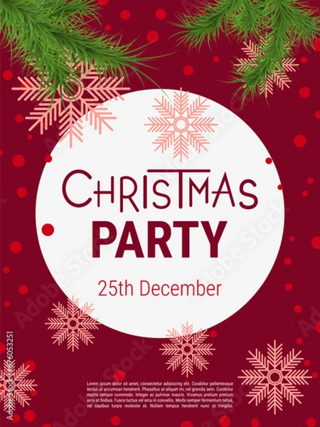 Fototapeta Merry Christmas and Happy New Year minimalistic style vector flyer template. Flat design illustration with winter style elements