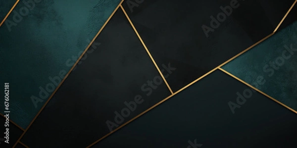 Fototapeta Abstract Dark Green triangular Shapes of a Black background for design and presentation