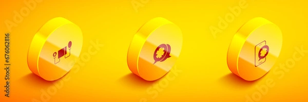 Fototapeta Set Isometric Blood pressure, Dialogue with the doctor and Emergency phone call icon. Vector