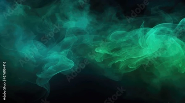Obraz Abstract backdrop Cloud of green and blue smoke on a black isolated background soft mystery horror design spooky background