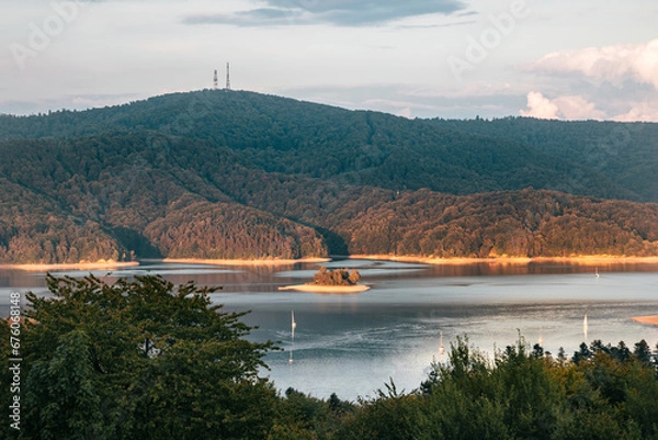 Fototapeta Zapora Solina Bieszczady Panorama - Zachód Słońca