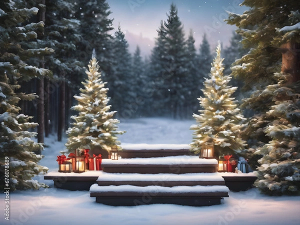 Fototapeta Podium for New Year and Christmas product presentation, Display for winter holidays. generative AI
