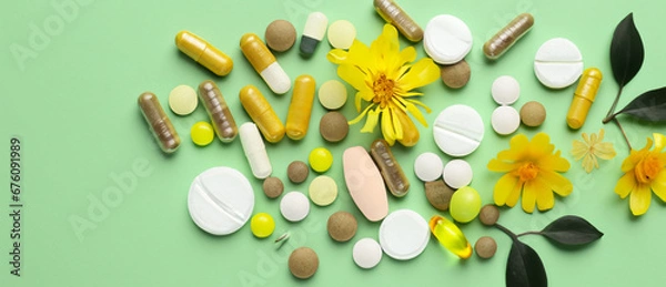 Obraz integratori pillole naturali erbe fiori 