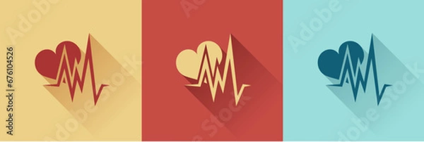 Fototapeta Heart pulsating icon, Flat style, Vector template design emblem logo, Business technology universal idea, Vector illustration