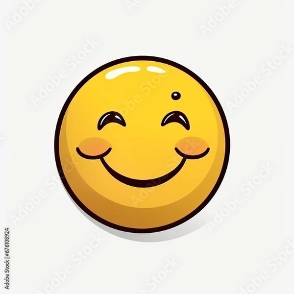 Fototapeta Yellow Cheerful Smiley Emoji Sticker, Badge, Emoticon, Label, Print, Logo. Round smiley sticker isolated on white background. Collection of emoji and emoticon stickers. Generative AI.