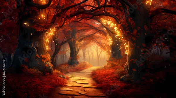 Fototapeta Road, forest, autumn poster web page PPT background