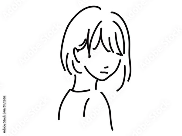 Fototapeta かわいい女性のシンプルな線画／手描きイラスト素材