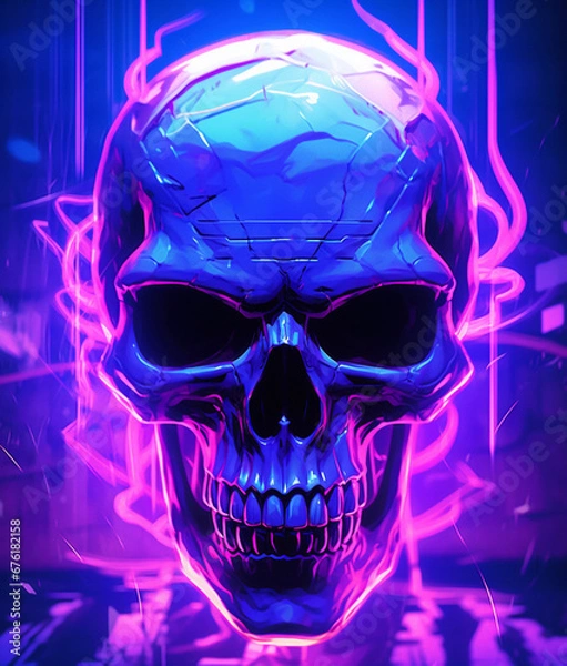 Fototapeta Unleash your inner rebel with our Skull Symphony design. The intricate details of the skull against the dynamic background Created with generative AI tools.