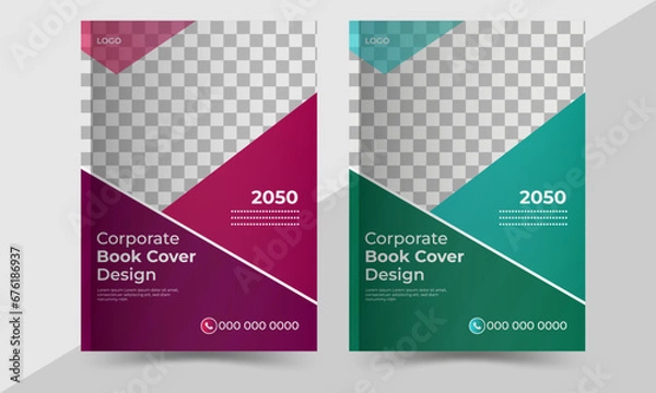 Fototapeta collection of modern graphic design book cover layout template with geometric graphic elements and space for photo background in A4 size.